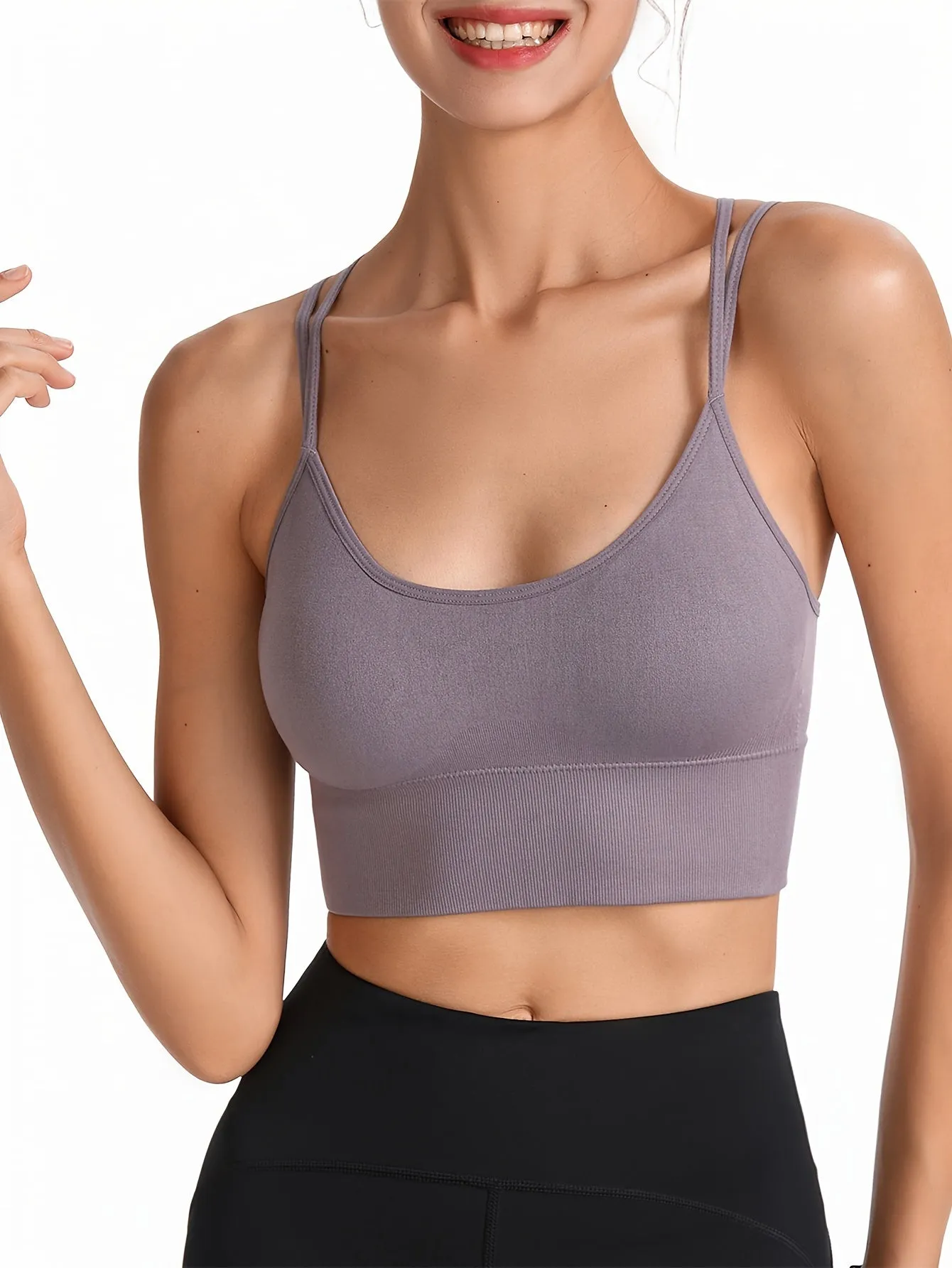 Women's Sports Bra Top With Removable Pads, Criss-Cross Back, Wireless, For Workout And Yoga, Athletic Style