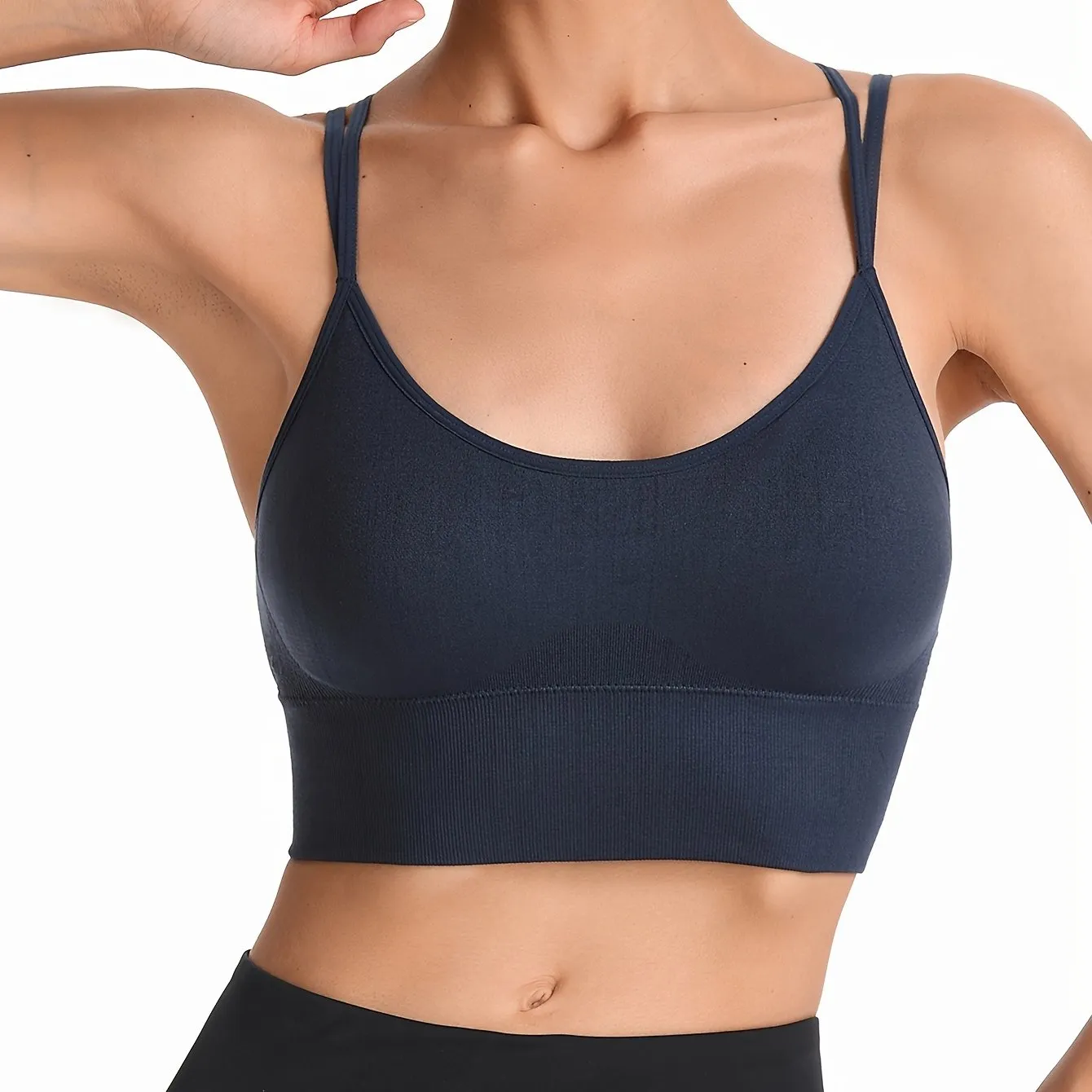 Women's Sports Bra Top With Removable Pads, Criss-Cross Back, Wireless, For Workout And Yoga, Athletic Style
