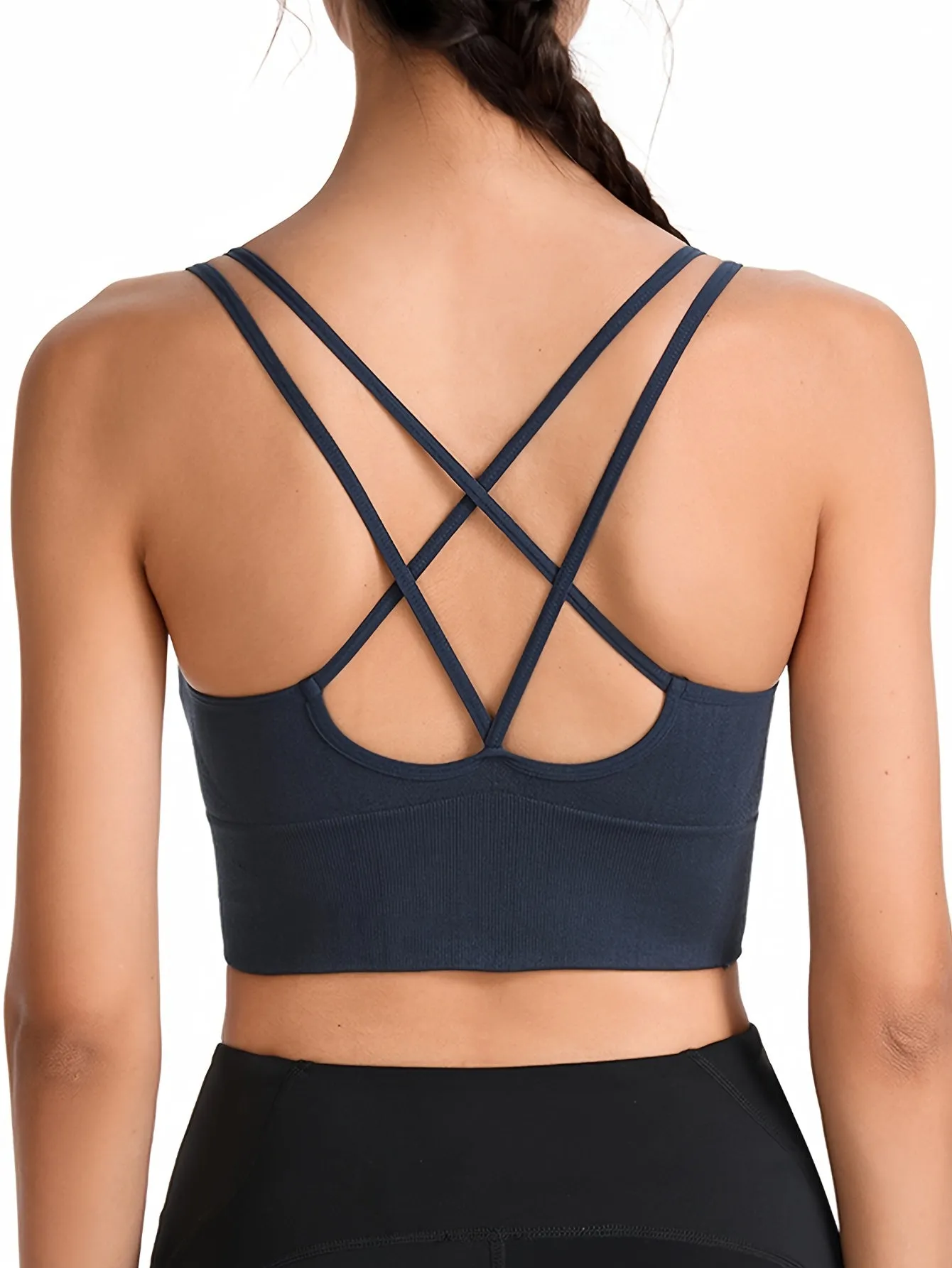 Women's Sports Bra Top With Removable Pads, Criss-Cross Back, Wireless, For Workout And Yoga, Athletic Style