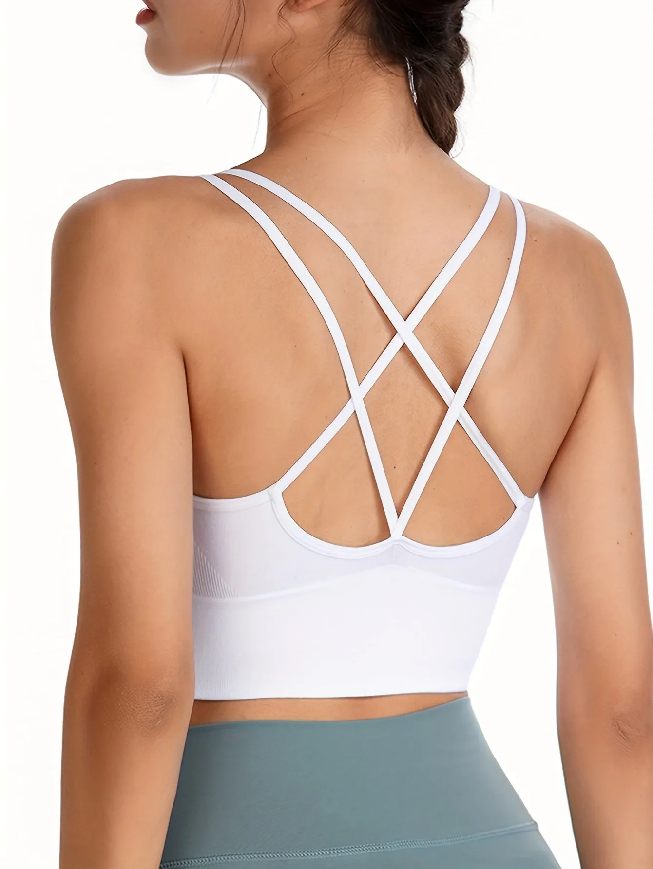Women's Sports Bra Top With Removable Pads, Criss-Cross Back, Wireless, For Workout And Yoga, Athletic Style