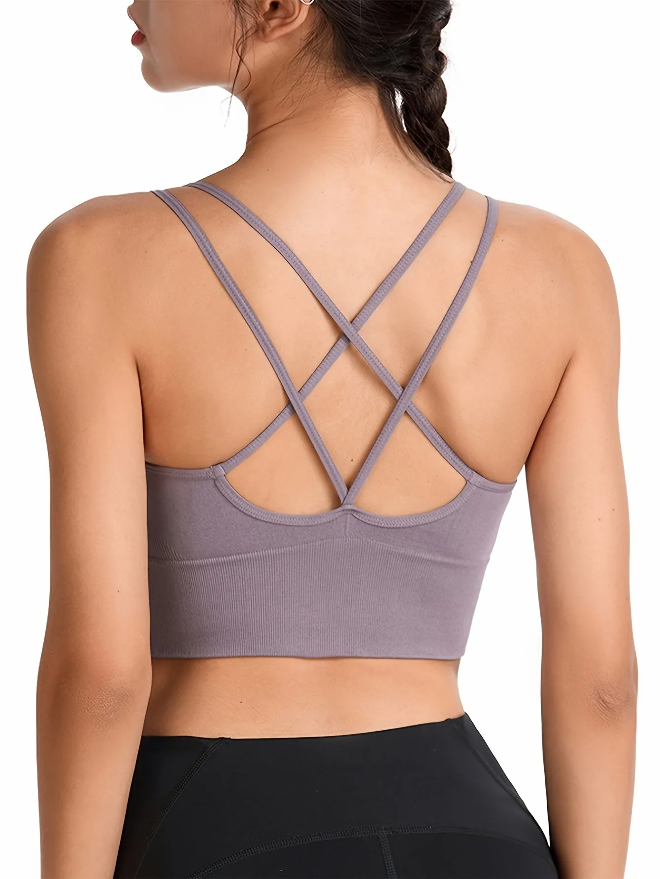 Women's Sports Bra Top With Removable Pads, Criss-Cross Back, Wireless, For Workout And Yoga, Athletic Style