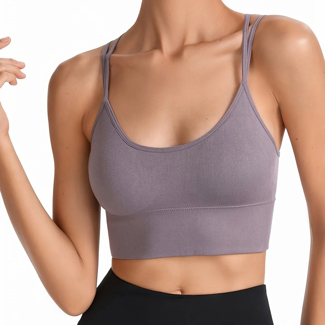 Women's Sports Bra Top With Removable Pads, Criss-Cross Back, Wireless, For Workout And Yoga, Athletic Style