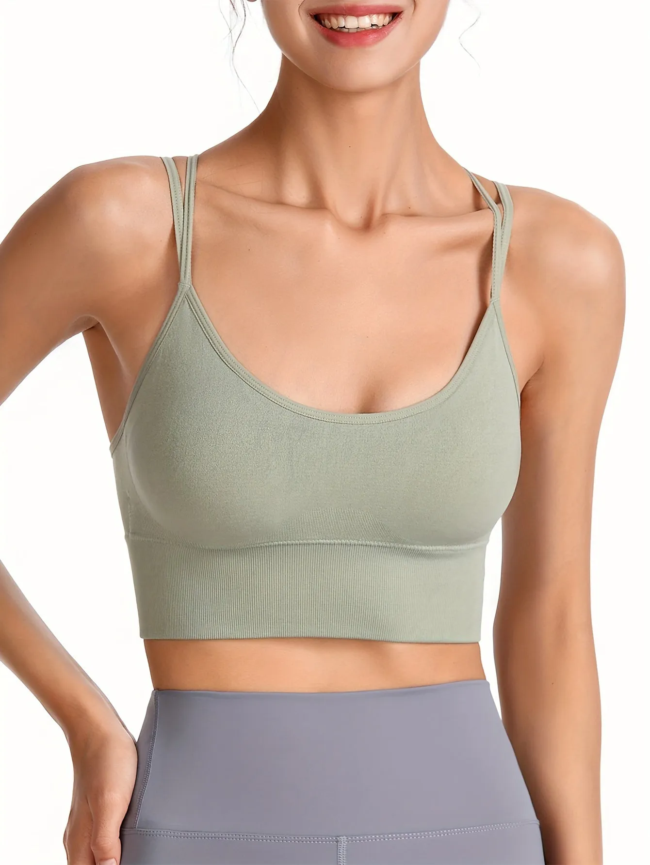 Women's Sports Bra Top With Removable Pads, Criss-Cross Back, Wireless, For Workout And Yoga, Athletic Style
