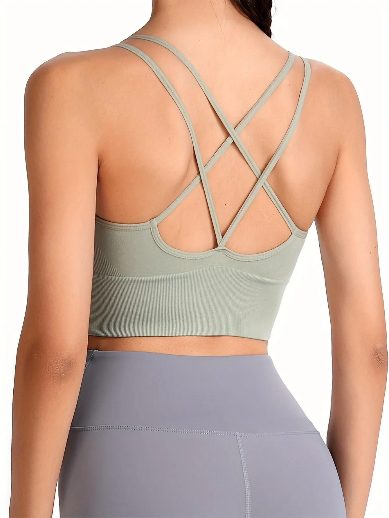 Women's Sports Bra Top With Removable Pads, Criss-Cross Back, Wireless, For Workout And Yoga, Athletic Style