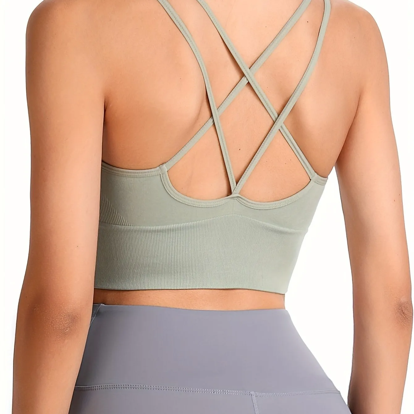 Women's Sports Bra Top With Removable Pads, Criss-Cross Back, Wireless, For Workout And Yoga, Athletic Style