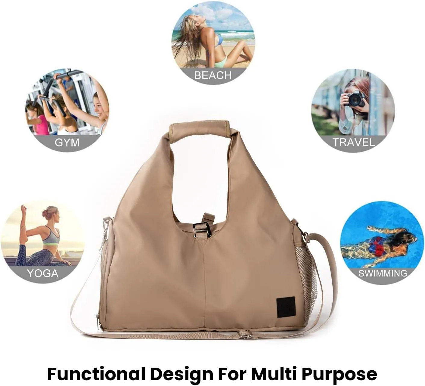 Yoga Bags for Women with Yoga Mat Bags Carrier Carryall Polyester Tote Bag for Pilates Shoulder for Travel Office Beach Workout