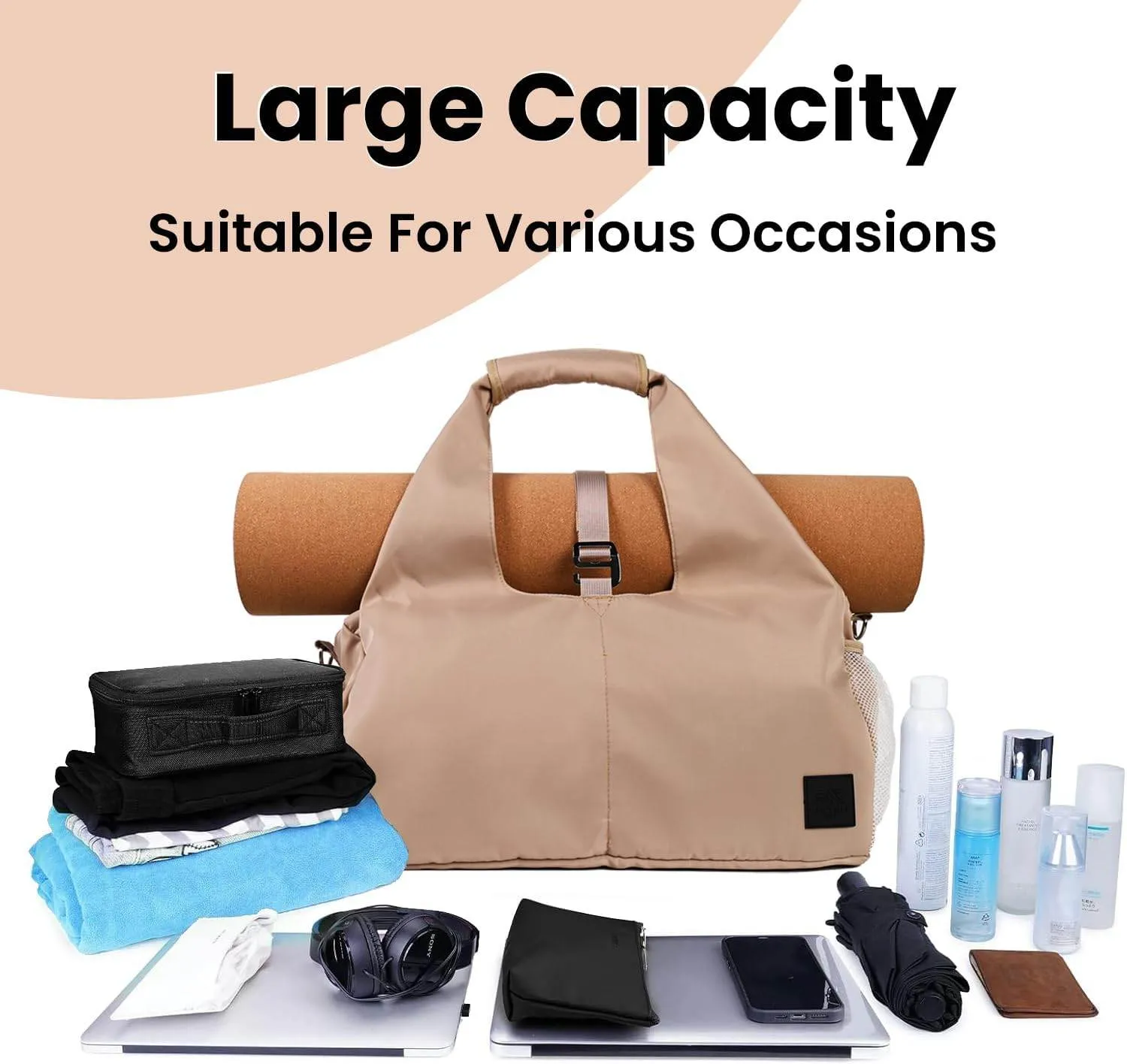 Yoga Bags for Women with Yoga Mat Bags Carrier Carryall Polyester Tote Bag for Pilates Shoulder for Travel Office Beach Workout