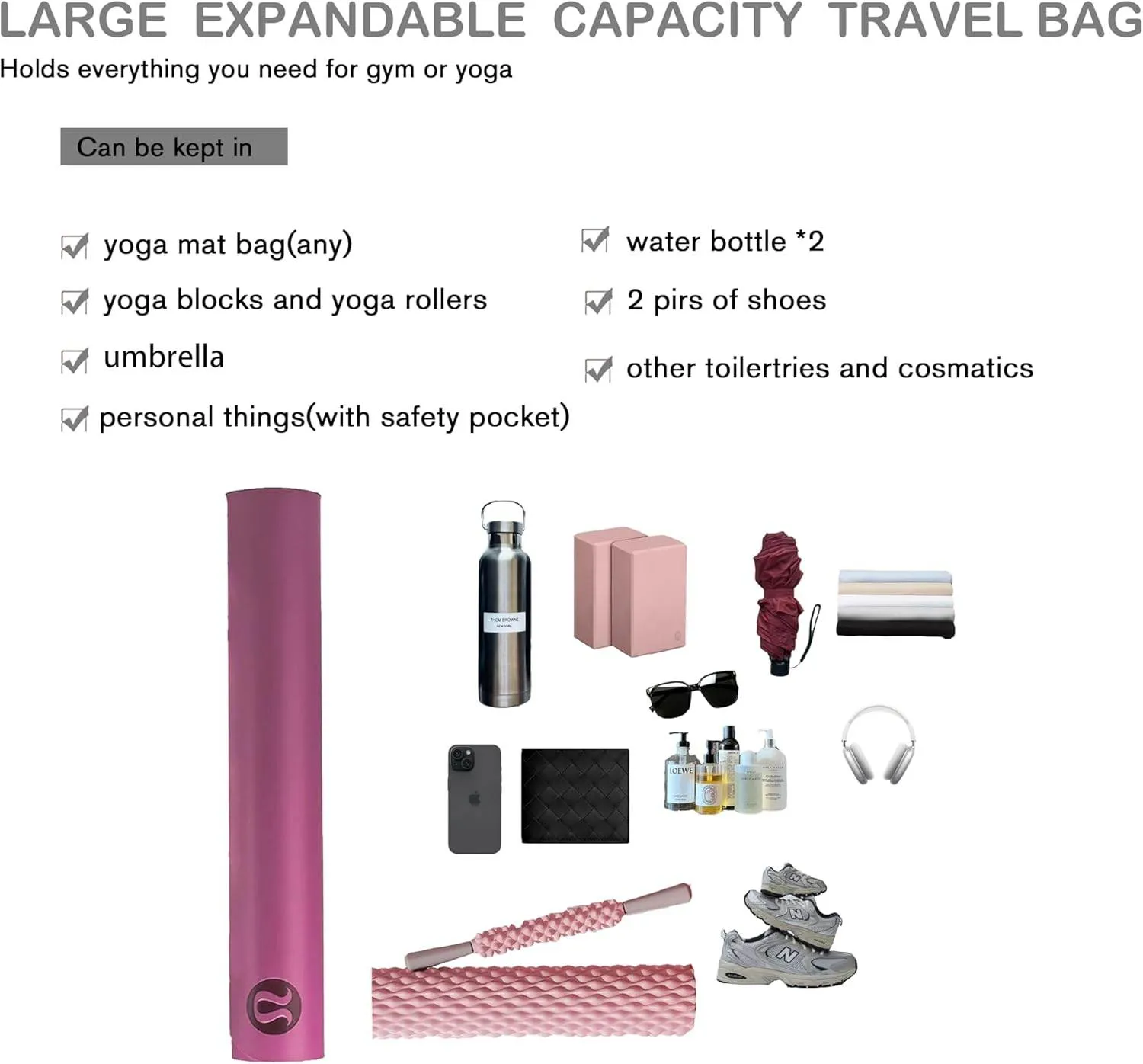 Yoga Mat Bag with Shoes compartment & Wet Compartment & shoulder bag &crossbody yoga bag large yoga bag with Yoga Mat Holder Yoga Bag with Adjustable Mat Strap for Women Men