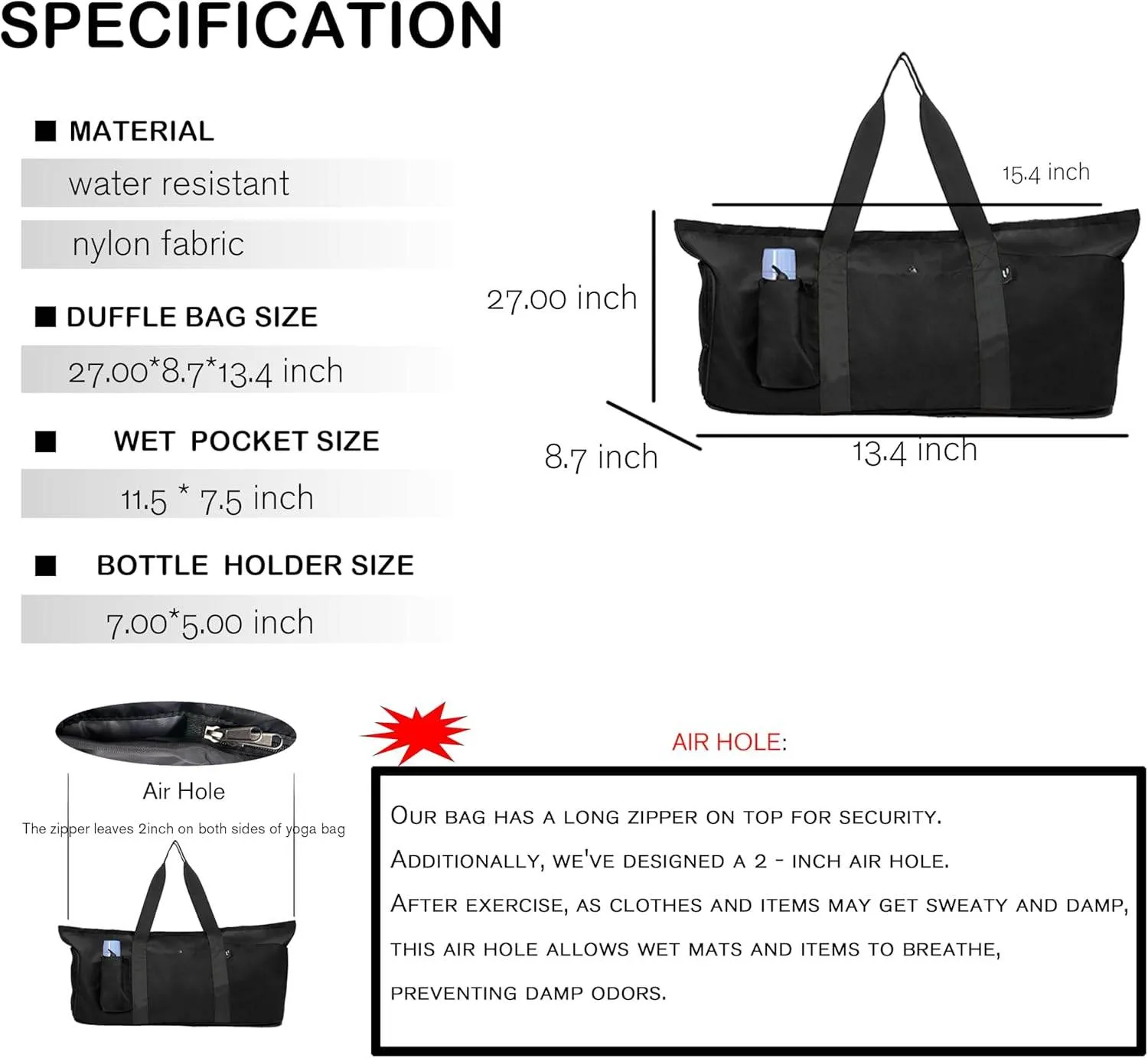 Yoga Mat Bag with Shoes compartment & Wet Compartment & shoulder bag &crossbody yoga bag large yoga bag with Yoga Mat Holder Yoga Bag with Adjustable Mat Strap for Women Men