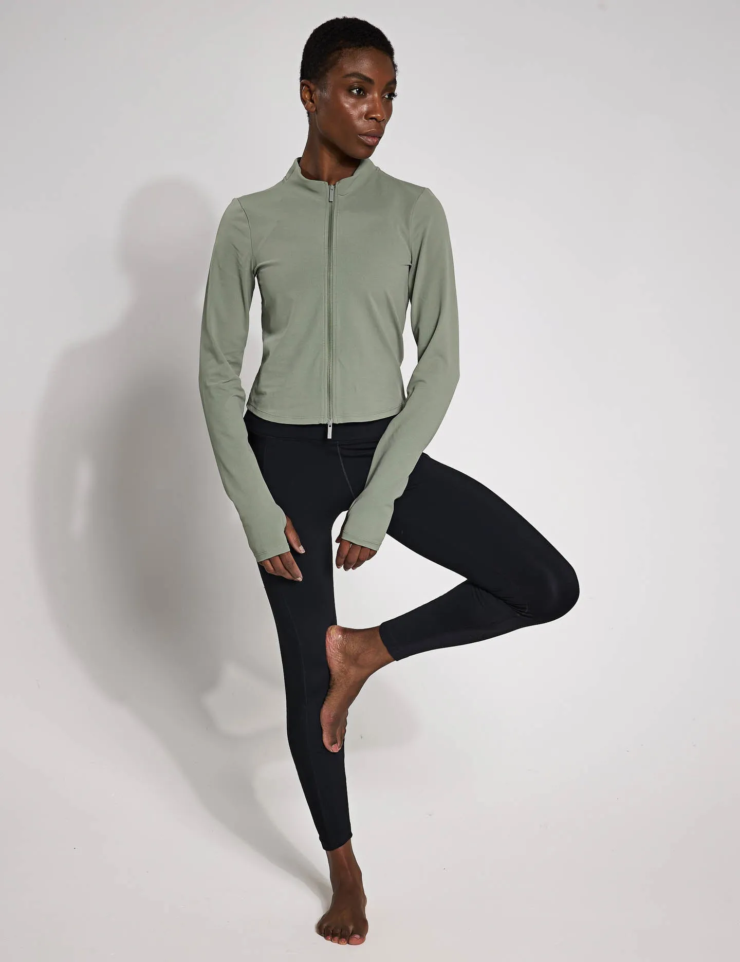 Zenvy Full-Zip Long-Sleeve Top - Light Army/White