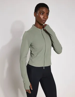 Zenvy Full-Zip Long-Sleeve Top - Light Army/White